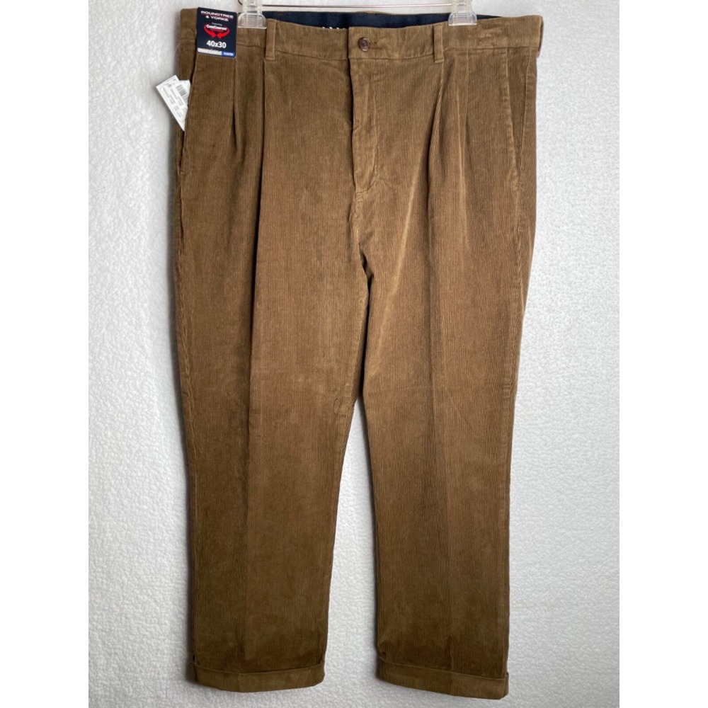 Roundtree & Yorke 40 x 30 Stewart Cassic Fit Pleated Front Corduroy Brown NWT